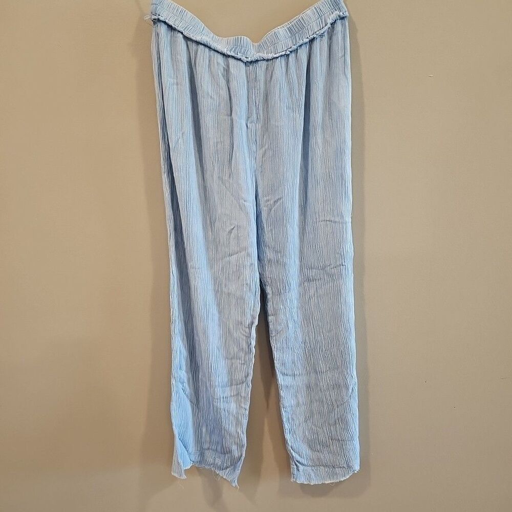 Kiwi + Punch Pants Womens Light Blue Crinkle Wide Leg Lightweight Cropped XL
